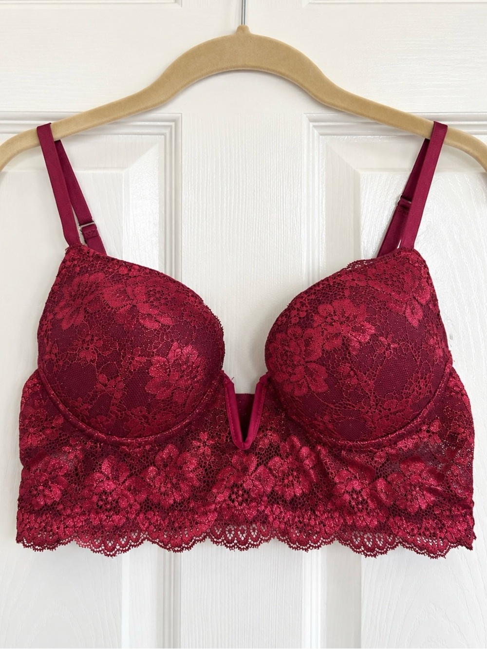 Honeylove Maroon Glitter Lace Longline Push Up Bra 34C